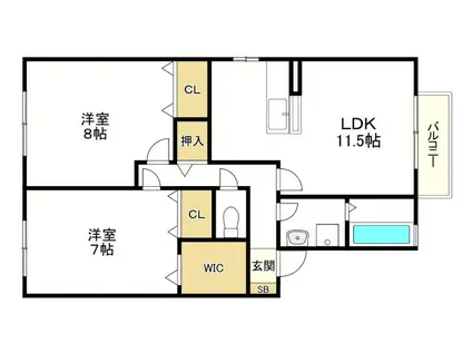 グラン・シャリオ萱振(2LDK/1階)の間取り写真