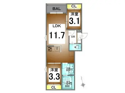 REGALEST VERDE(2LDK/2階)の間取り写真