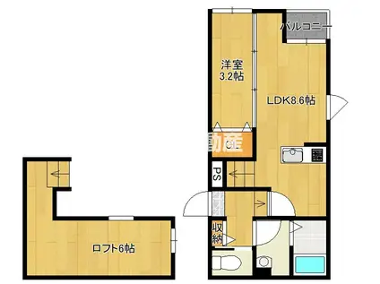 ステーブル小郡(1LDK/2階)の間取り写真