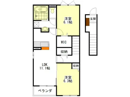 ル・ポール南新町(2LDK/2階)の間取り写真