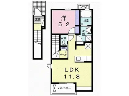 グランディールK.K IV(1LDK/2階)の間取り写真