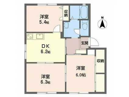 レガートII A棟(3DK/1階)の間取り写真