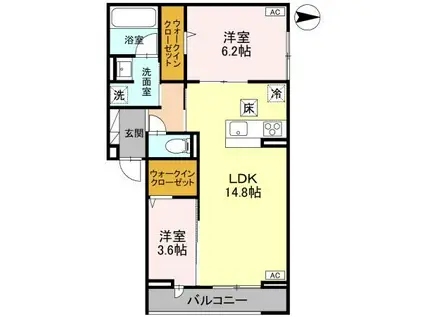 ディーカストル A棟(2LDK/1階)の間取り写真