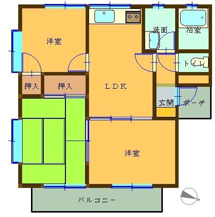 グランドヒル岸宮(3LDK/1階)の間取り写真