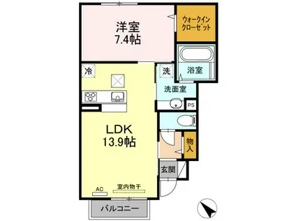 リヴェールパレス B棟(1LDK/1階)の間取り写真