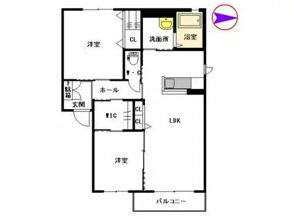 エアホルクヴィラB棟(2LDK/2階)の間取り写真