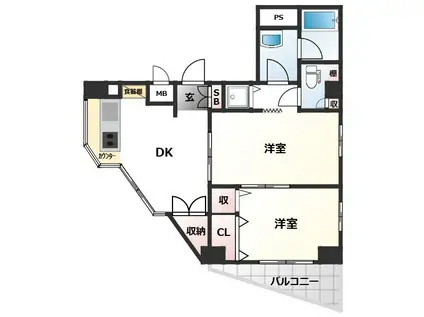 グランフォークスI鷹翔(2DK/3階)の間取り写真