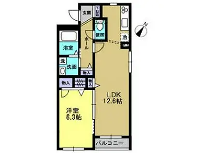 ソルクレスト(1LDK/2階)の間取り写真