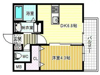 ステラウッド島泉II(1DK/2階)の間取り写真