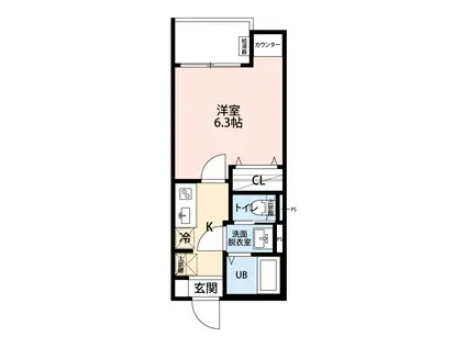 CRECIA前原東(1K/3階)の間取り写真