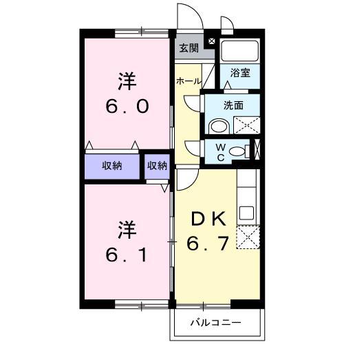 ファミリーハウス小平(2DK/2階)の間取り写真