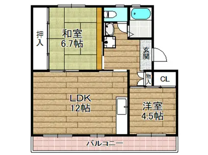 富田第二71号棟(2LDK/4階)の間取り写真