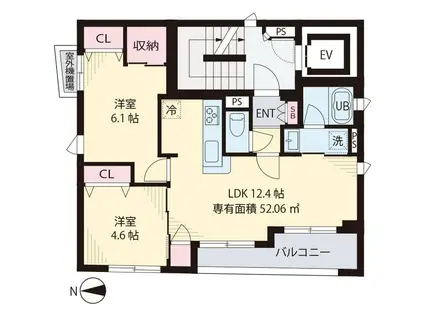 ウェスティング中野沼袋(2LDK/2階)の間取り写真
