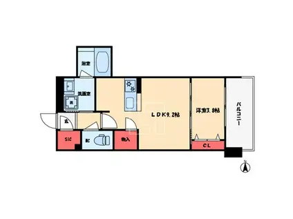 RJRプレシア南堀江(1LDK/13階)の間取り写真