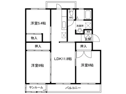 アミティエ燕(3LDK/2階)の間取り写真