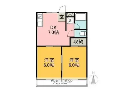 メロータウンI(2DK/2階)の間取り写真