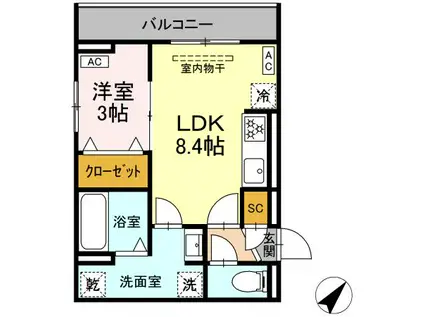 カーサ・クレール(1LDK/3階)の間取り写真