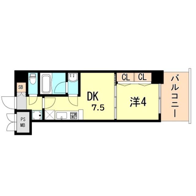 プレジオ神戸ウエスト(1DK/7階)の間取り写真