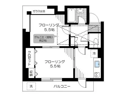 シャングリラ(2K/2階)の間取り写真