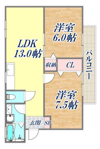ウィルJ(2LDK/1階)の間取り写真