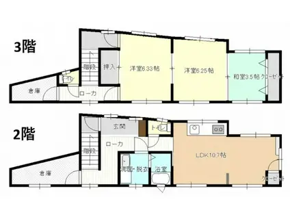 石川ビル(3LDK/2階)の間取り写真