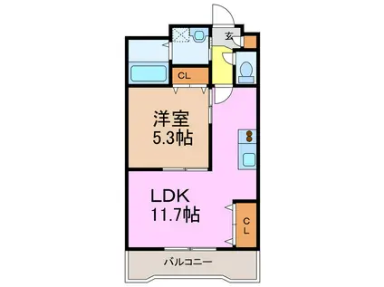 ミーティア(1LDK/1階)の間取り写真