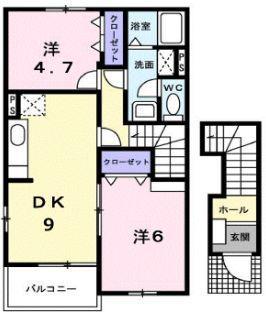 カーサフィオーレA(2DK/2階)の間取り写真