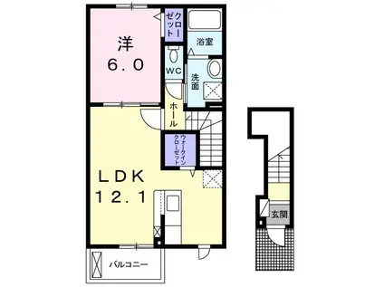 ピュア・エクスペンションII(1LDK/2階)の間取り写真