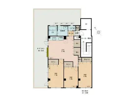 TR一之江(3LDK/4階)の間取り写真