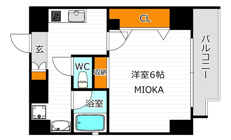 クレイドル四天王寺(1K/2階)の間取り写真