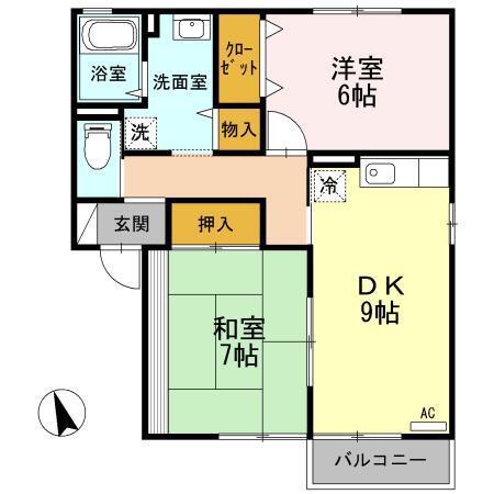 トゥルーハート(2DK/2階)の間取り写真