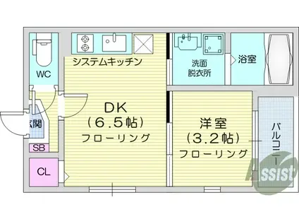 ハーモニーテラス宮城野(1DK/1階)の間取り写真