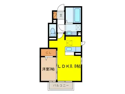 グランメール A棟(1LDK/1階)の間取り写真