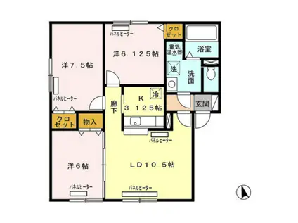 リビングタウン山の手 A棟(3LDK/1階)の間取り写真