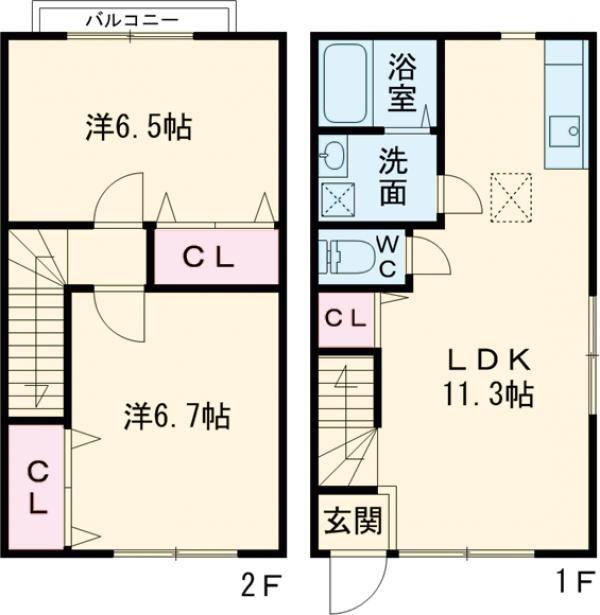 サンエクセル白根B(2LDK/1階)の間取り写真
