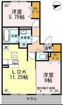 リルシア(2LDK/1階)の間取り写真