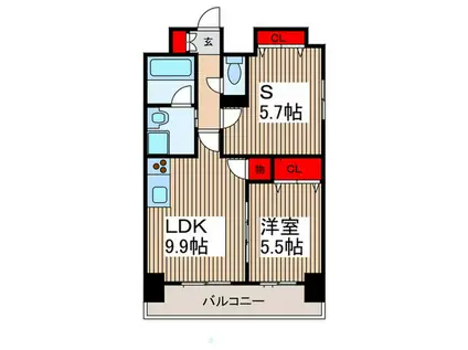 プライムスクエアII(1SLDK/7階)の間取り写真
