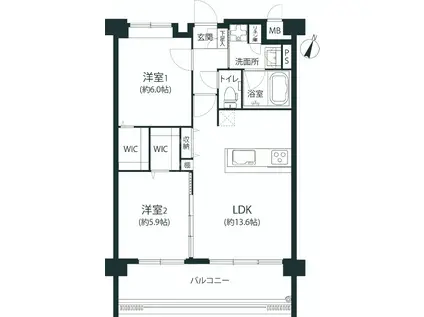 警固ビューアパートメント(2LDK/2階)の間取り写真