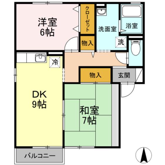 シャトレー福田(2DK/2階)の間取り写真