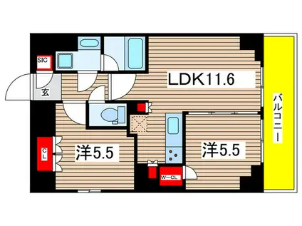 プレディアコート森下テラス(2LDK/6階)の間取り写真