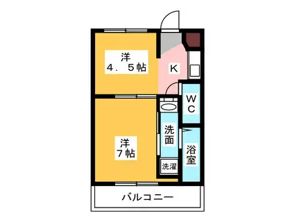 ヴィラナリー小俣 2号棟(2K/3階)の間取り写真