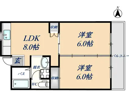 シャンポール東大阪(2LDK/6階)の間取り写真