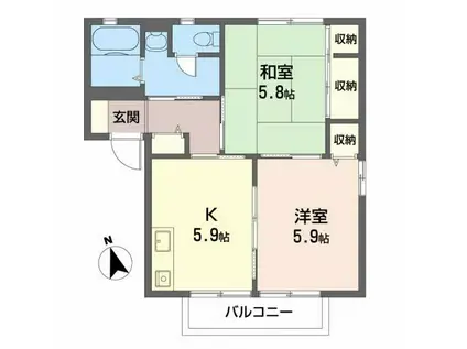 ポーシェ三月内A(2K/2階)の間取り写真