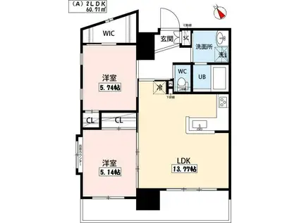 ウィングス西小倉(2LDK/6階)の間取り写真