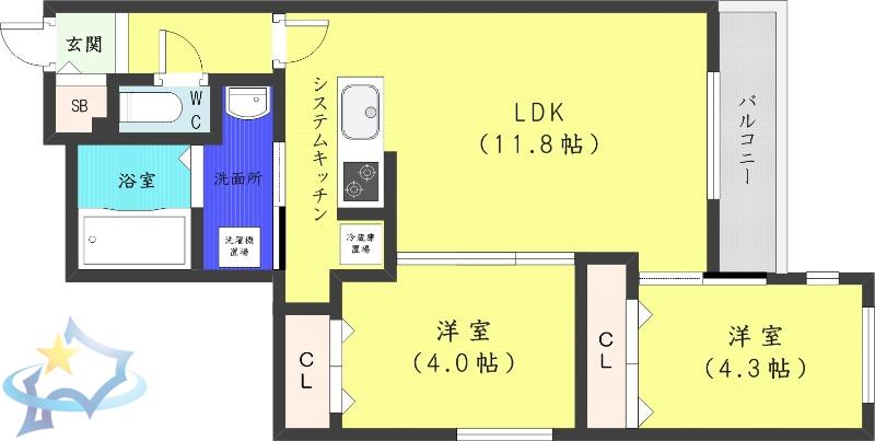 ファランドール宮の森(2LDK/3階)の間取り写真