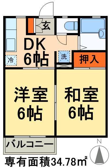 ドルフ古千谷1番館(2DK/2階)の間取り写真