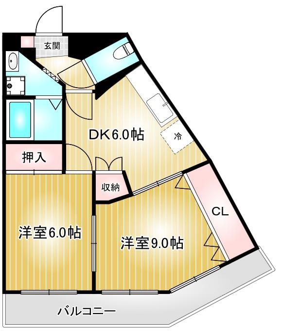 西一ビル(2DK/4階)の間取り写真