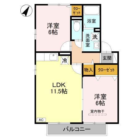 マーヴェラス SAKURA(2LDK/2階)の間取り写真