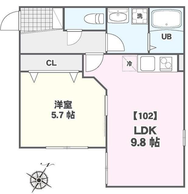タウンフィールド2-B(1LDK/1階)の間取り写真