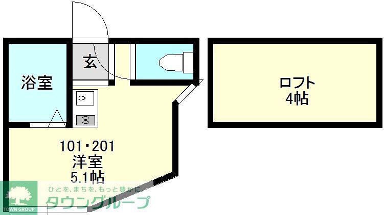 ユナイト石川町エドワードの杜(ワンルーム/2階)の間取り写真